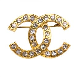 Chanel Brooch Coco Mark Rhinestone GP Plated Gold Ladies