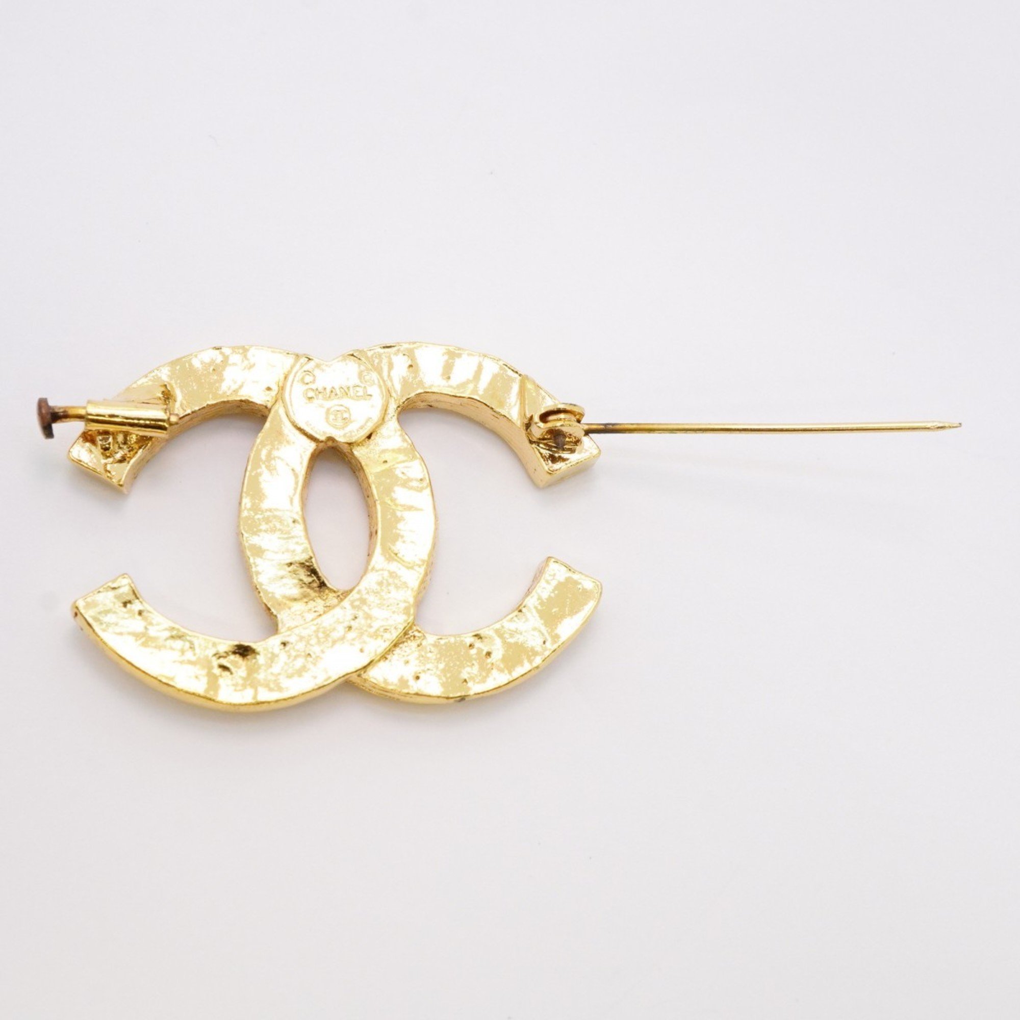 Chanel Brooch Coco Mark Rhinestone GP Plated Gold Ladies