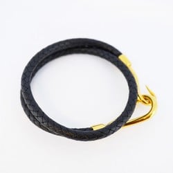 Hermes Bracelet Jumbo Hook GP Plated Leather Gold Black Men Women