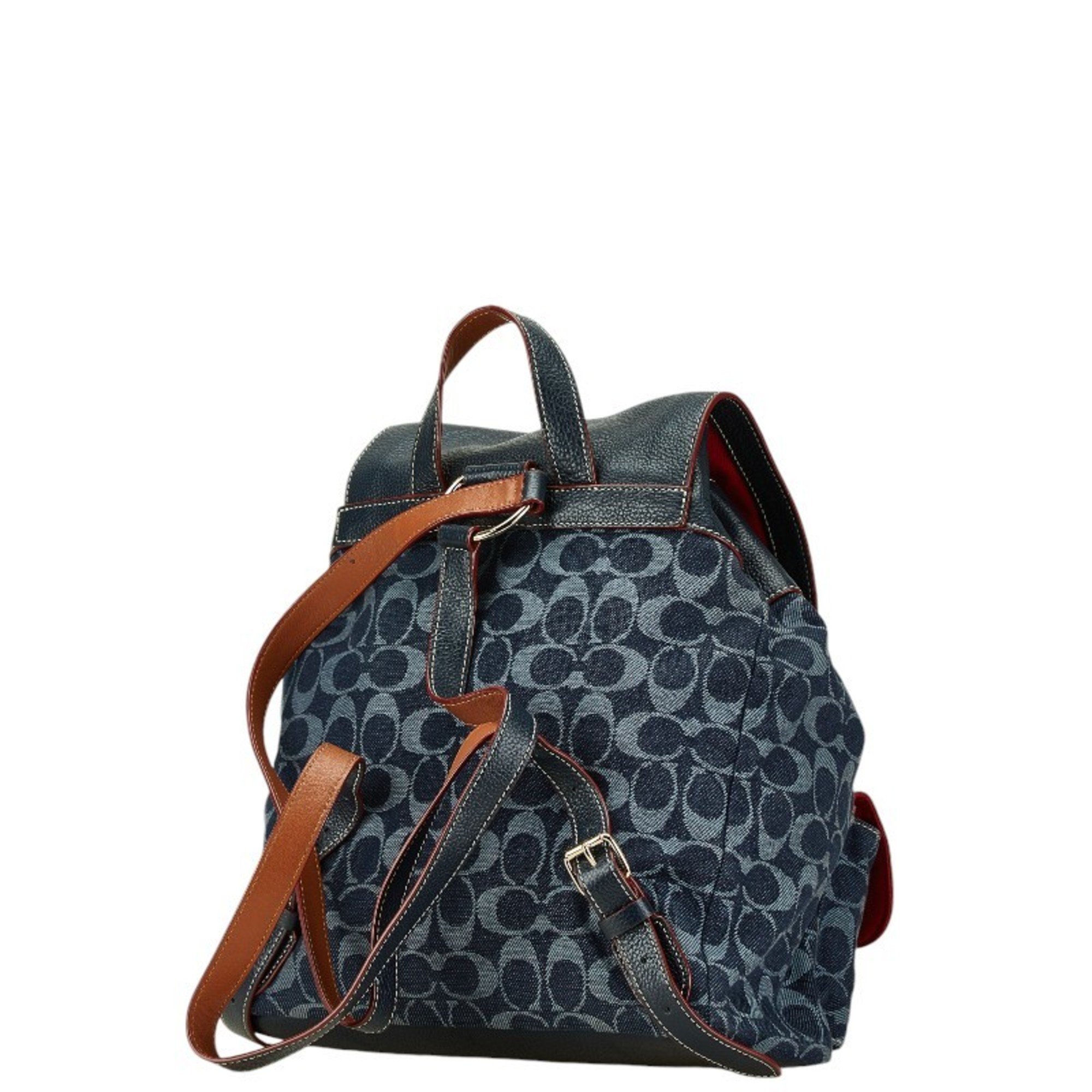 Coach Signature Backpack F37589 Navy Red Canvas Leather Women's COACH