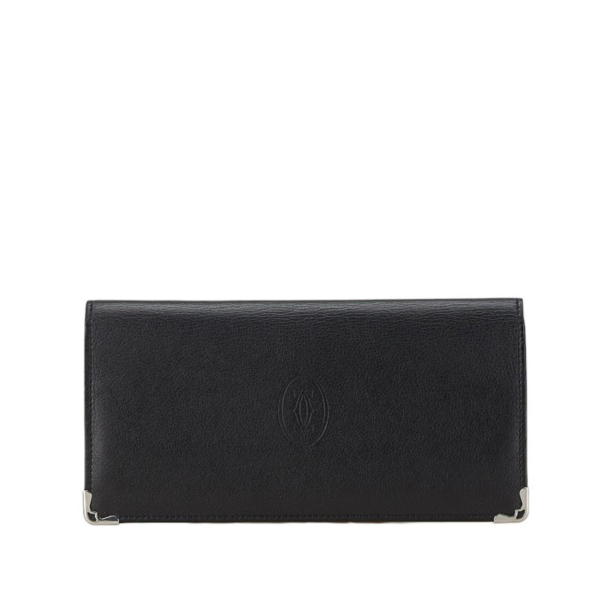 Cartier Must Line Long Wallet Black Leather Women's CARTIER