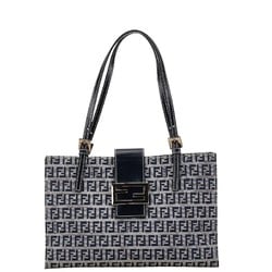 FENDI ZUCCA Handbag Tote Bag Black Grey Canvas Leather Women's