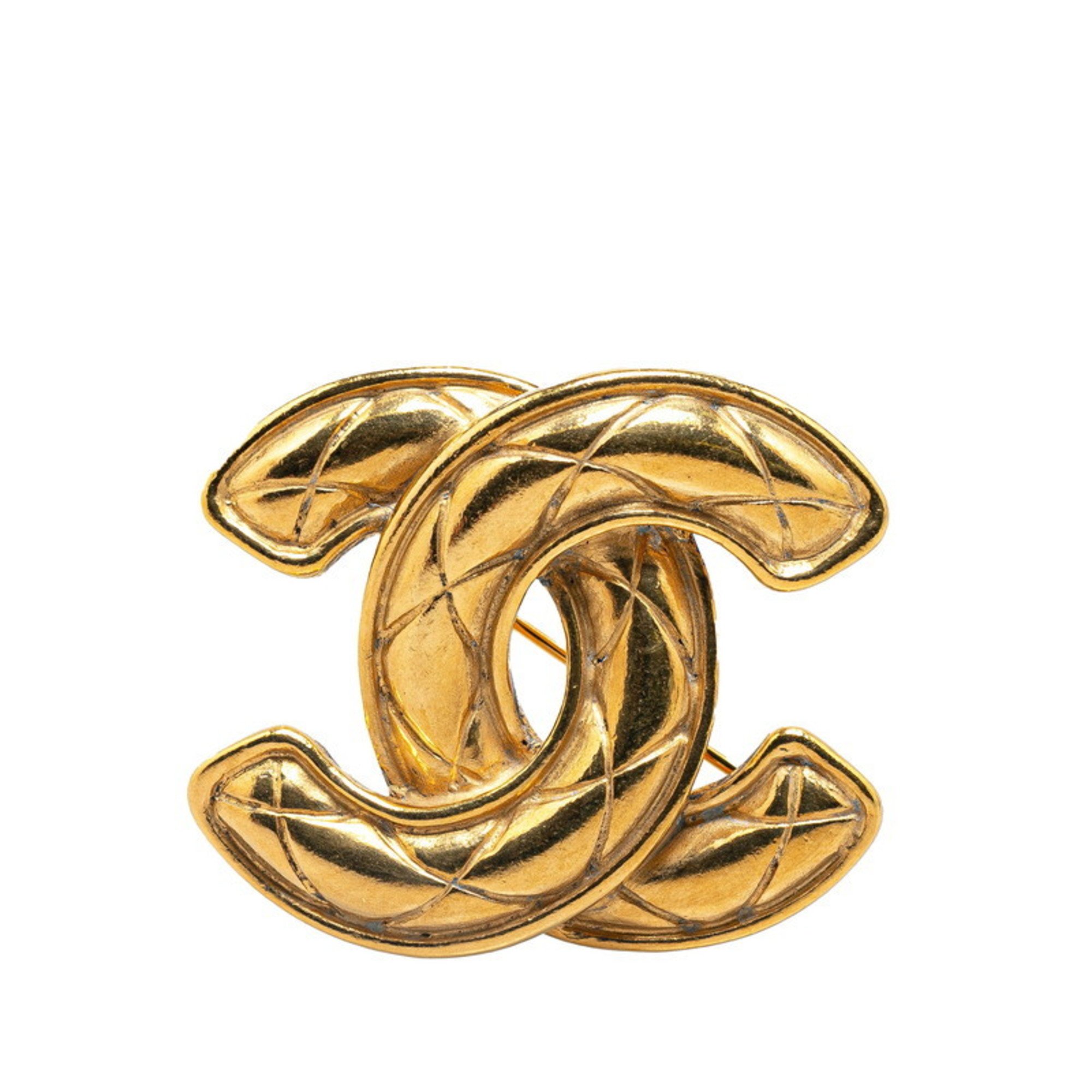 Chanel Coco Mark Matelasse Brooch Gold Plated Women's CHANEL