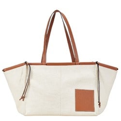 LOEWE Anagram Cushion Tote Bag Beige Brown Canvas Leather Women's