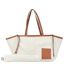 LOEWE Anagram Cushion Tote Bag Beige Brown Canvas Leather Women's