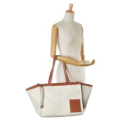 LOEWE Anagram Cushion Tote Bag Beige Brown Canvas Leather Women's