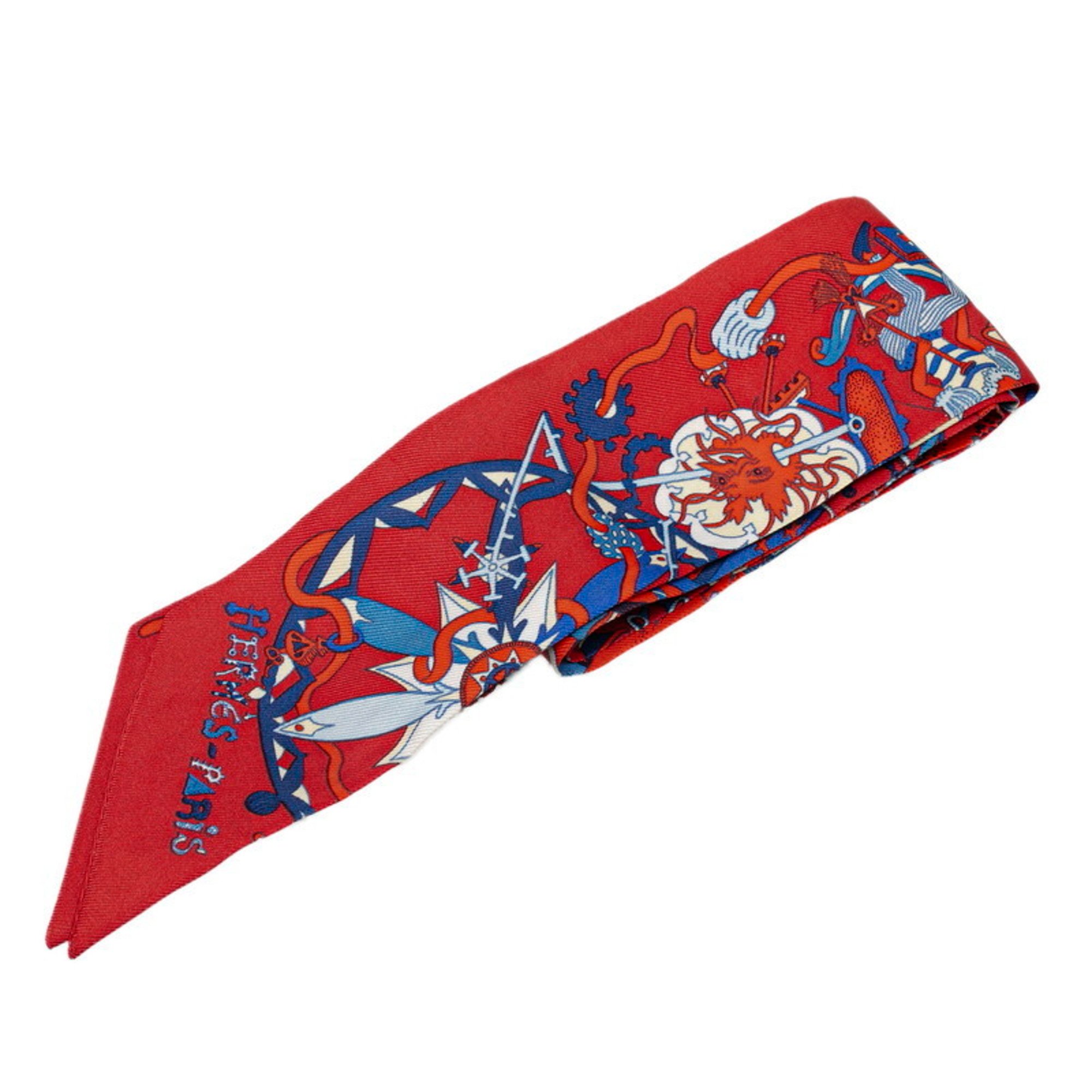 Hermes Twilly LA FOLLE PARADE La Folle Parade Scarf Muffler Red Multicolor Silk Women's HERMES