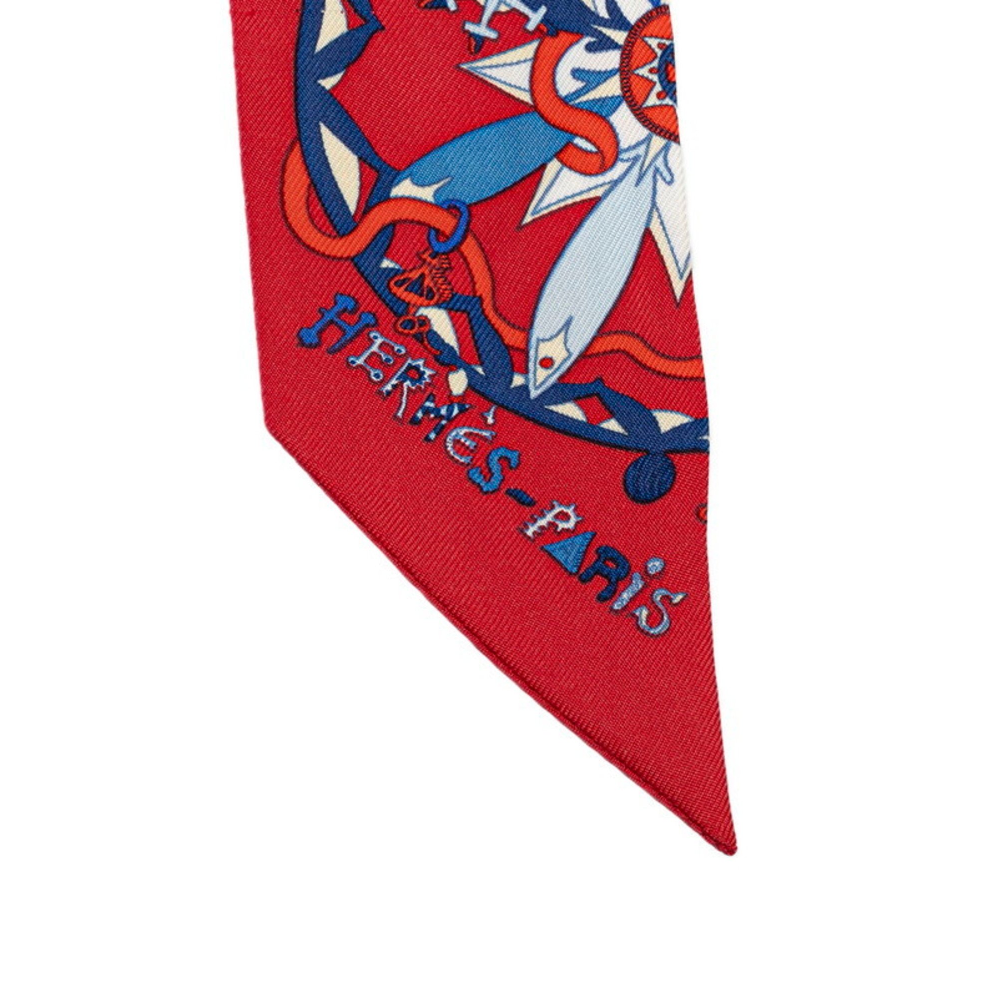 Hermes Twilly LA FOLLE PARADE La Folle Parade Scarf Muffler Red Multicolor Silk Women's HERMES