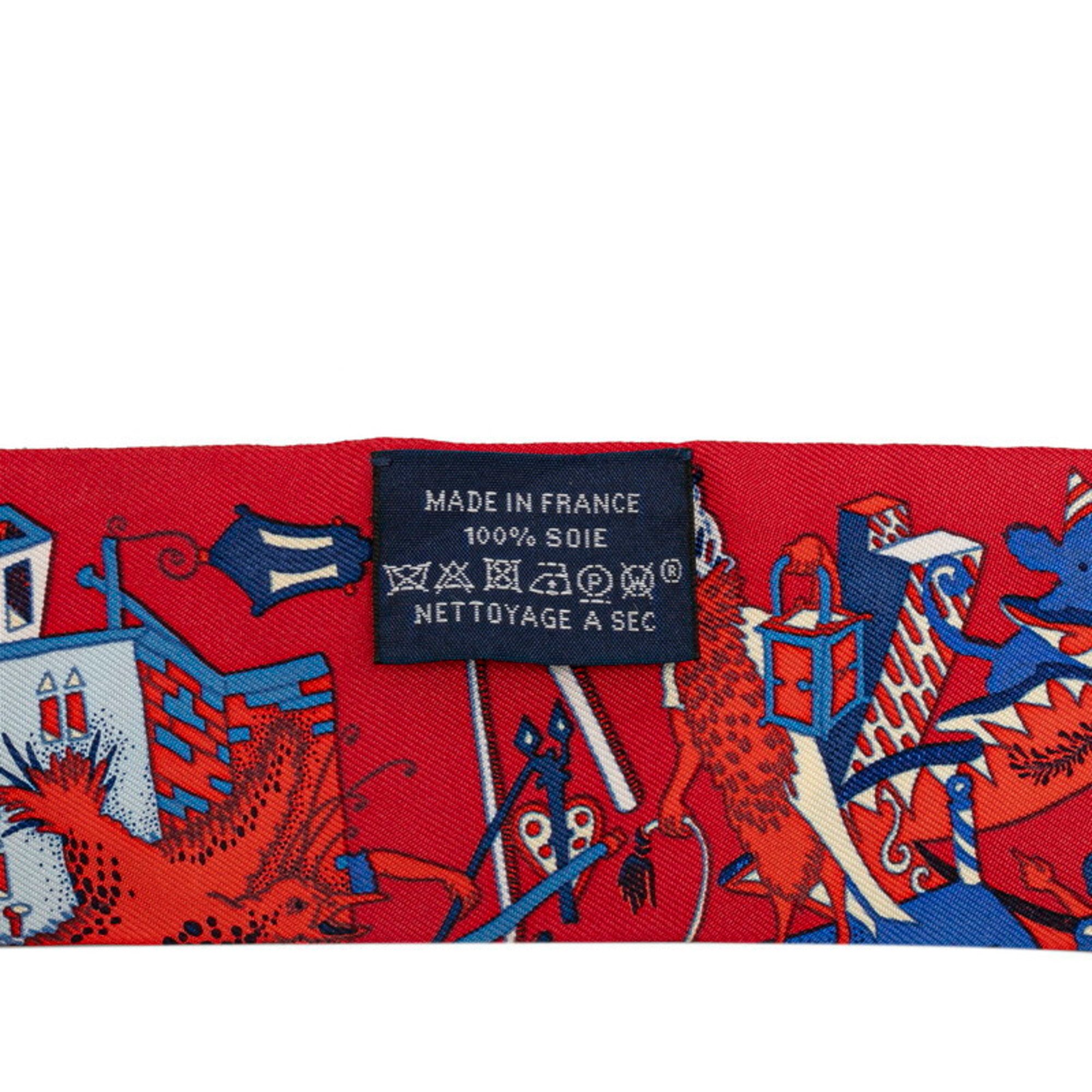 Hermes Twilly LA FOLLE PARADE La Folle Parade Scarf Muffler Red Multicolor Silk Women's HERMES