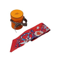 Hermes Twilly LA FOLLE PARADE La Folle Parade Scarf Muffler Red Multicolor Silk Women's HERMES