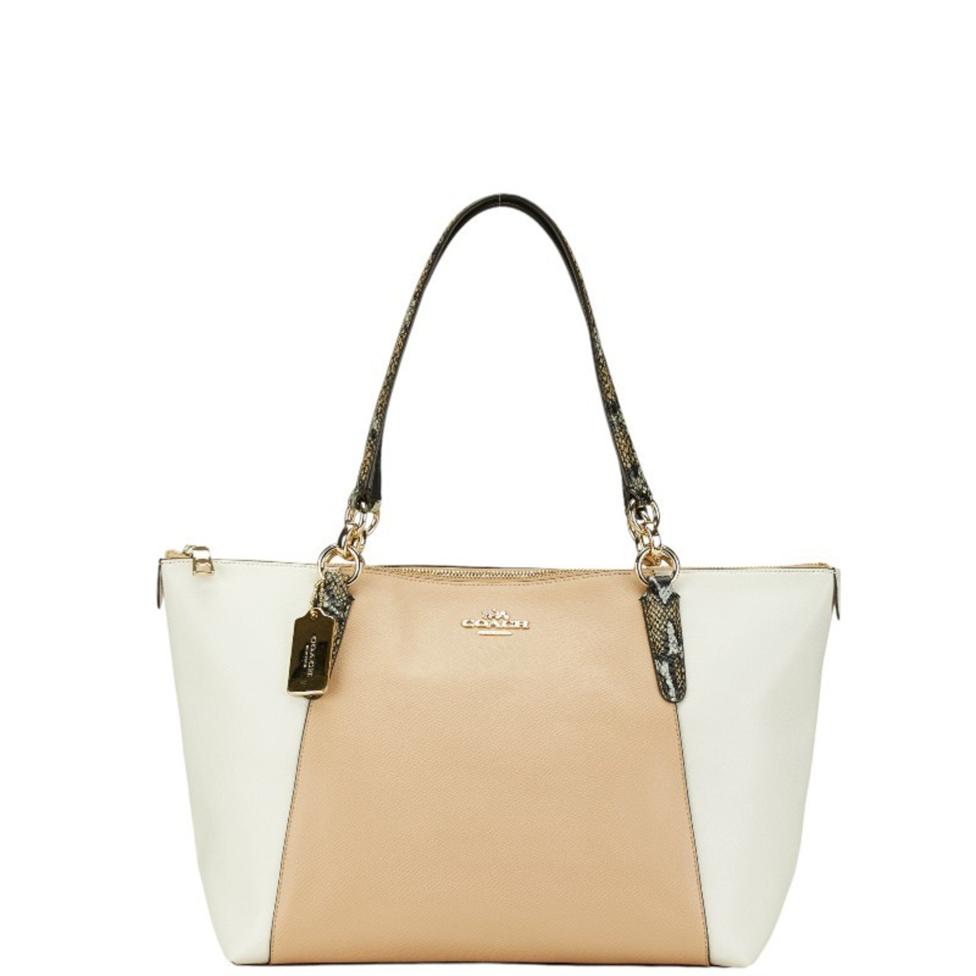 Coach Tote Bag Shoulder F38308 Beige White Leather Women's COACH