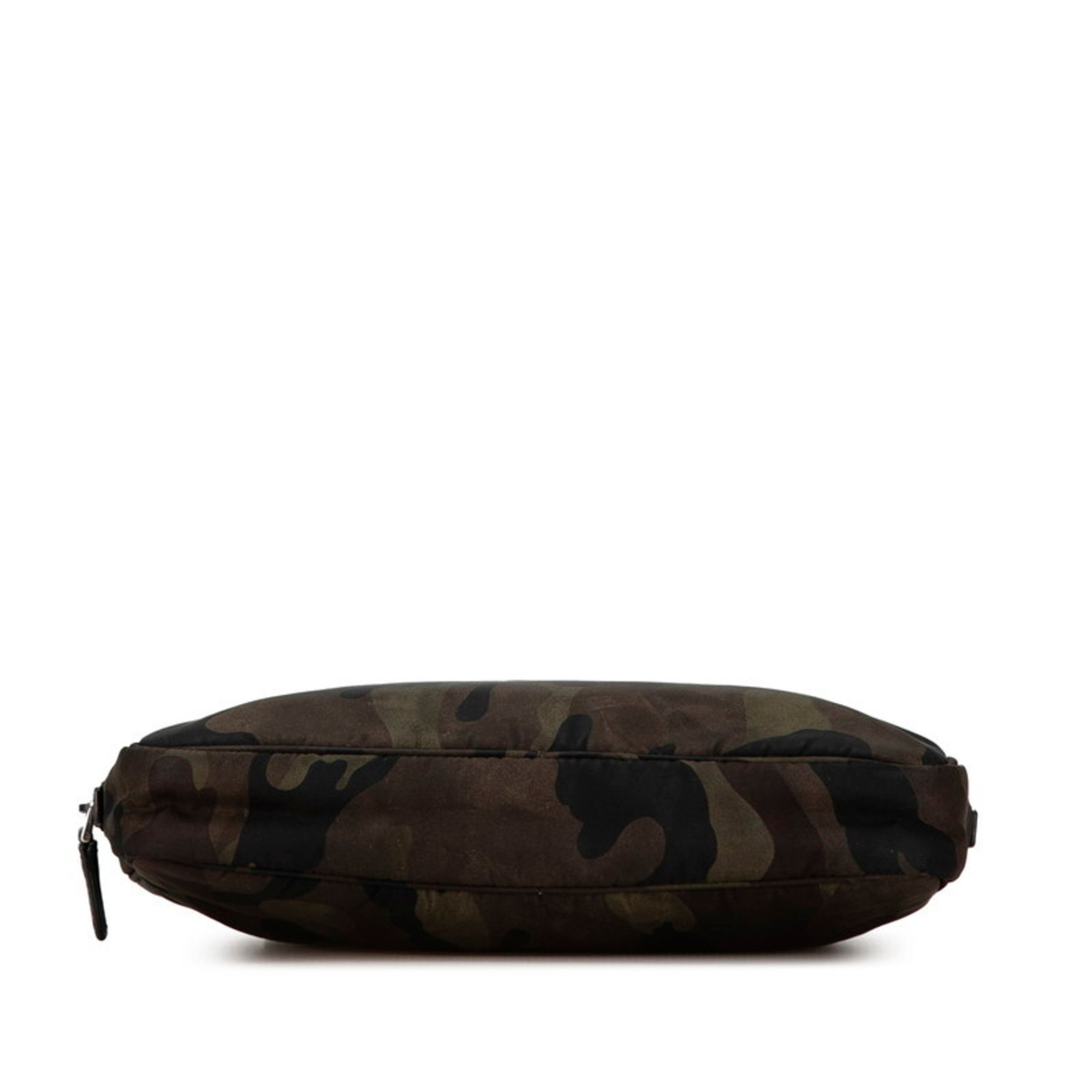 Prada Camouflage Triangle Plate Clutch Bag Second Khaki Green Nylon Women's PRADA