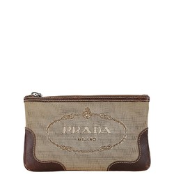 Prada Jacquard Pouch Beige Brown Canvas Leather Women's PRADA