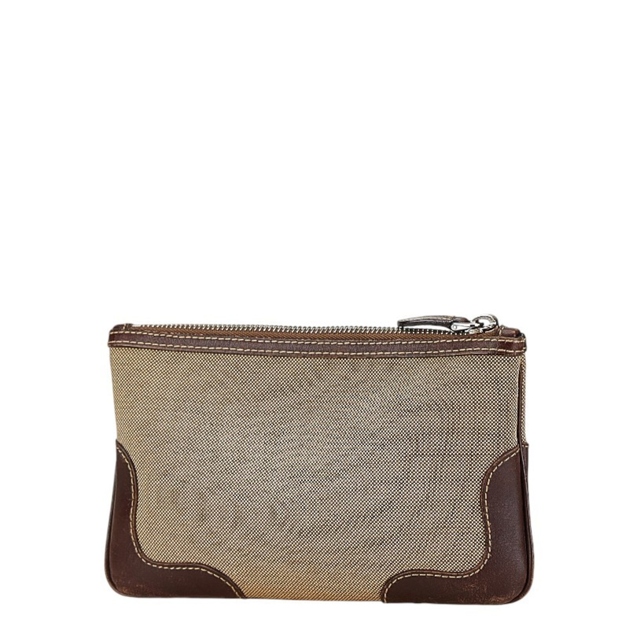 Prada Jacquard Pouch Beige Brown Canvas Leather Women's PRADA