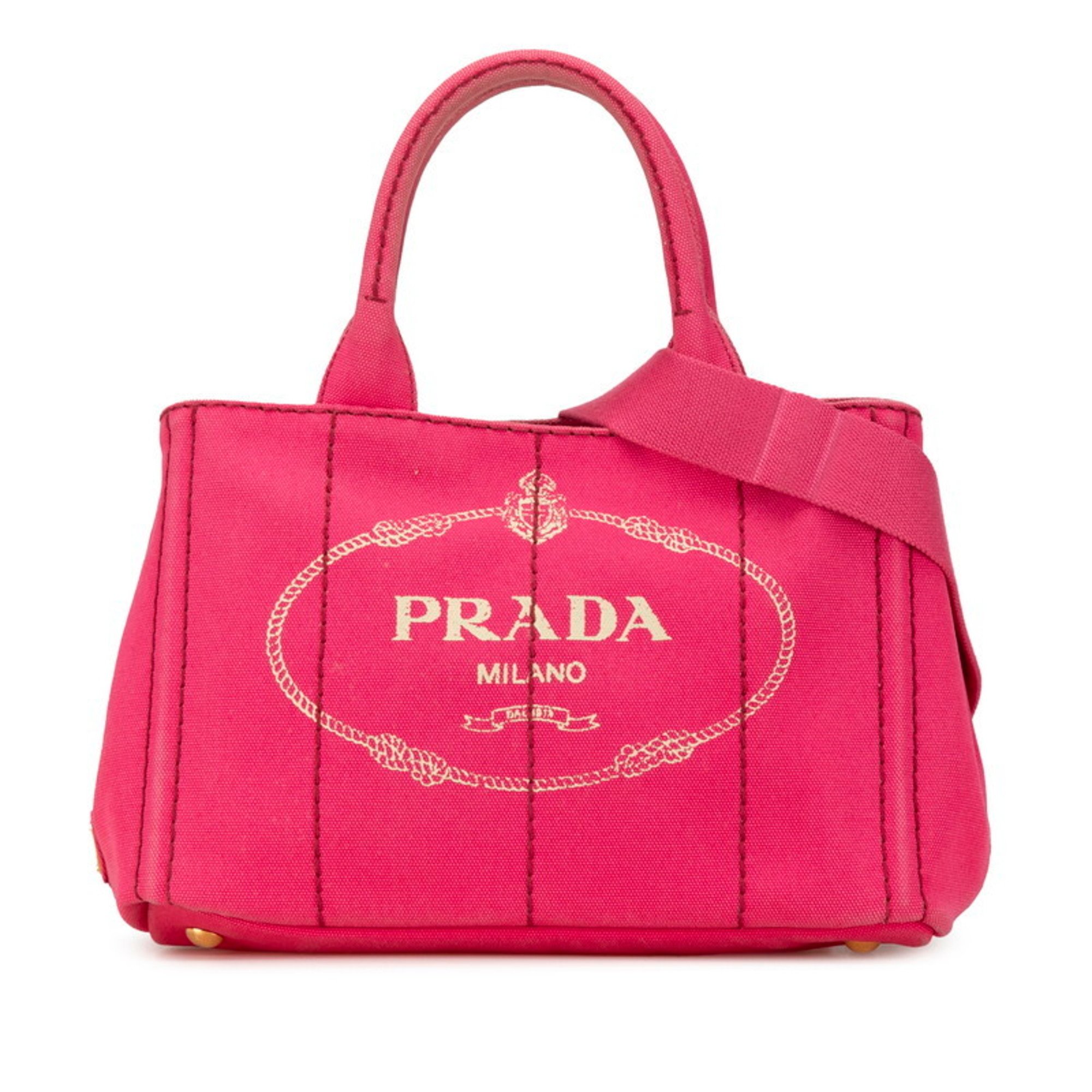 Prada Canapa Triangle Handbag Shoulder Bag Pink Canvas Women's PRADA