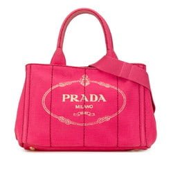 Prada Canapa Triangle Handbag Shoulder Bag Pink Canvas Women's PRADA