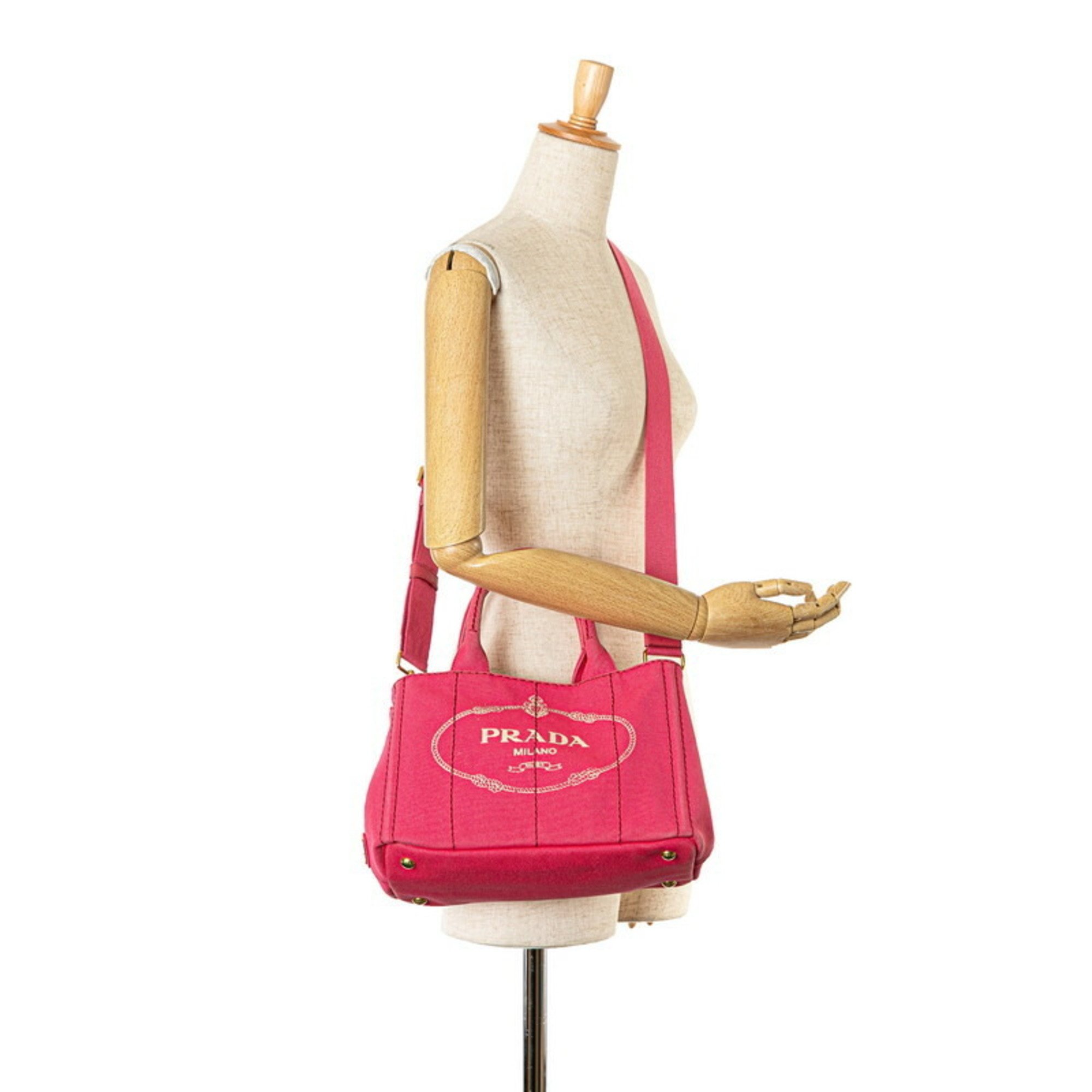 Prada Canapa Triangle Handbag Shoulder Bag Pink Canvas Women's PRADA