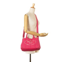 Prada Canapa Triangle Handbag Shoulder Bag Pink Canvas Women's PRADA