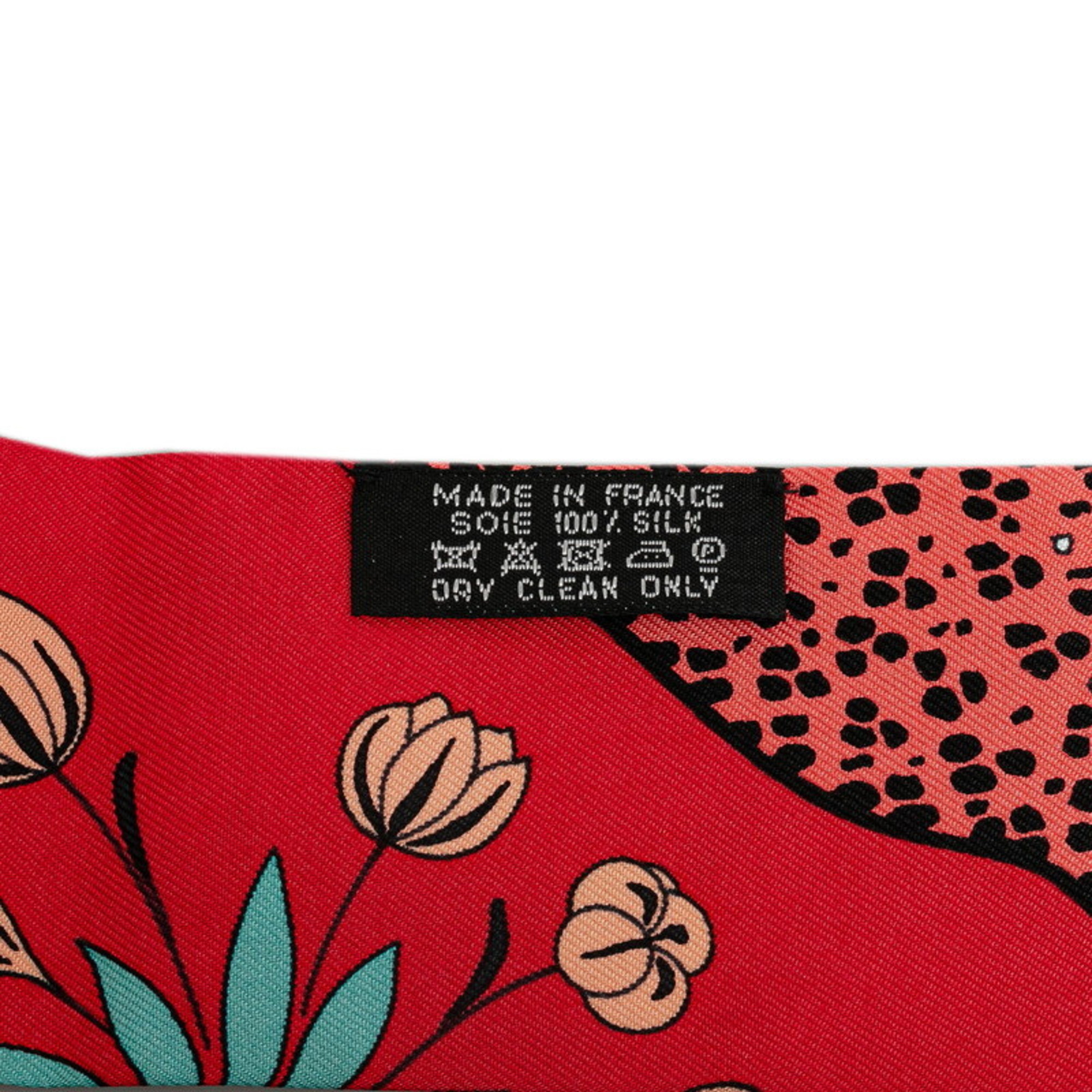 Hermes Twilly LES LEOPARDS Leopard Scarf Muffler Red Multicolor Silk Women's HERMES