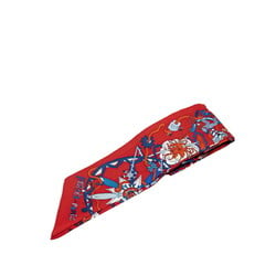 Hermes Twilly LA FOLLE PARADE La Folle Parade Scarf Muffler Red Multicolor Silk Women's HERMES