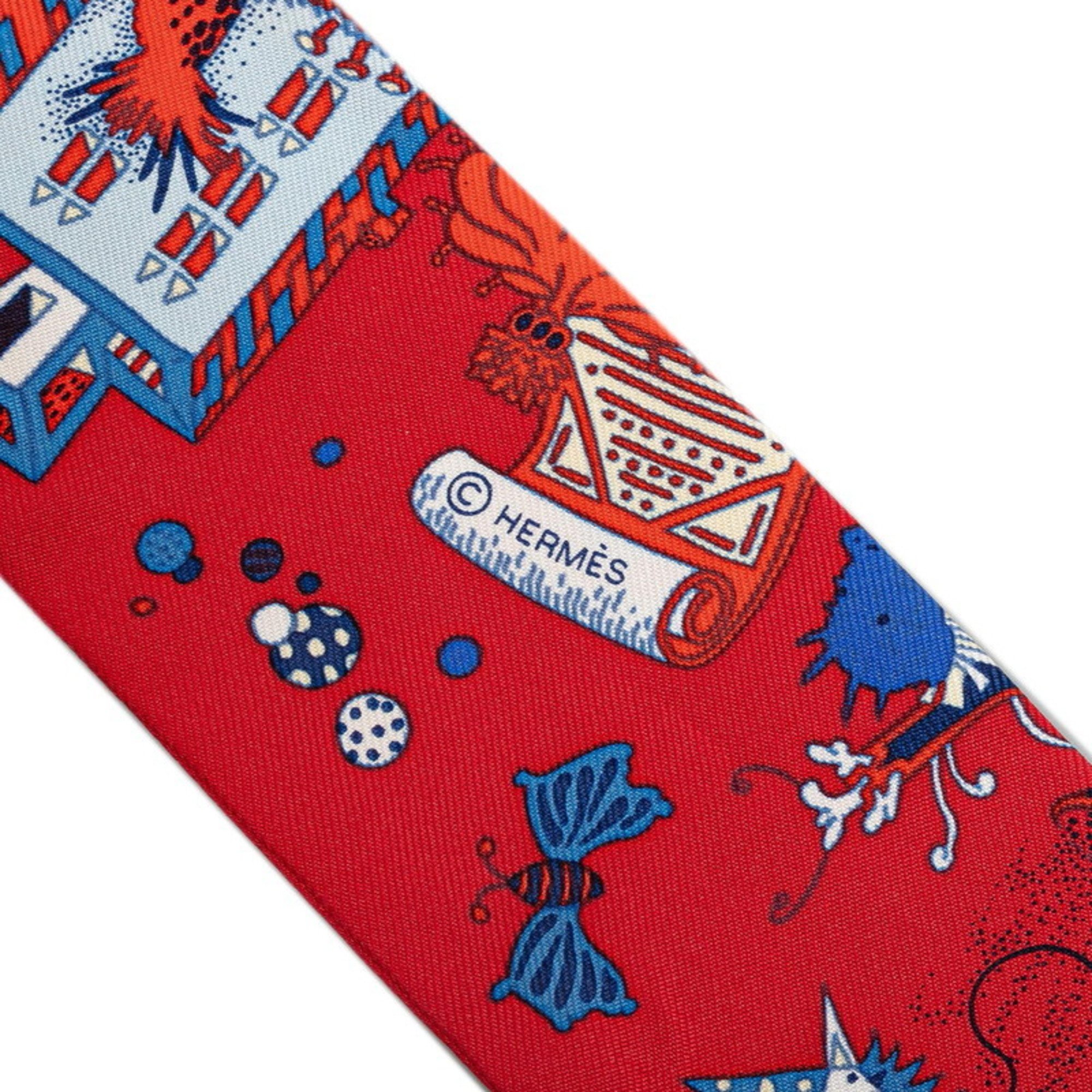 Hermes Twilly LA FOLLE PARADE La Folle Parade Scarf Muffler Red Multicolor Silk Women's HERMES