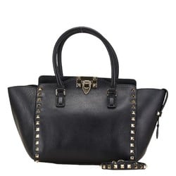 Valentino Rockstud Handbag Shoulder Bag Black Leather Women's