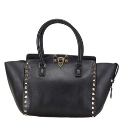 Valentino Rockstud Handbag Shoulder Bag Black Leather Women's