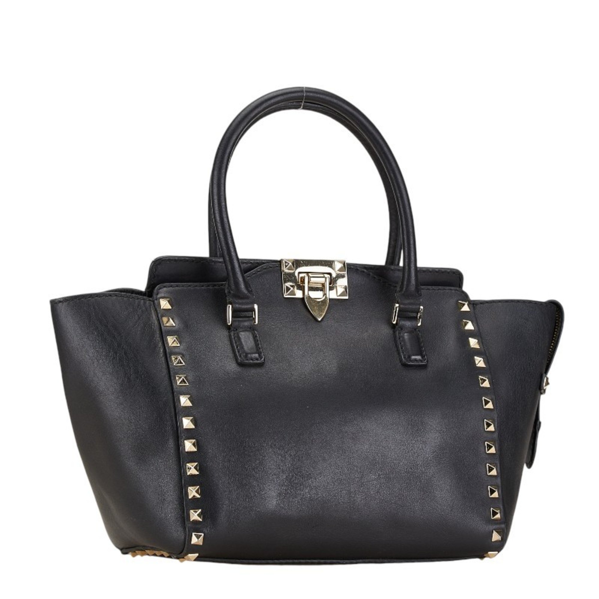 Valentino Rockstud Handbag Shoulder Bag Black Leather Women's