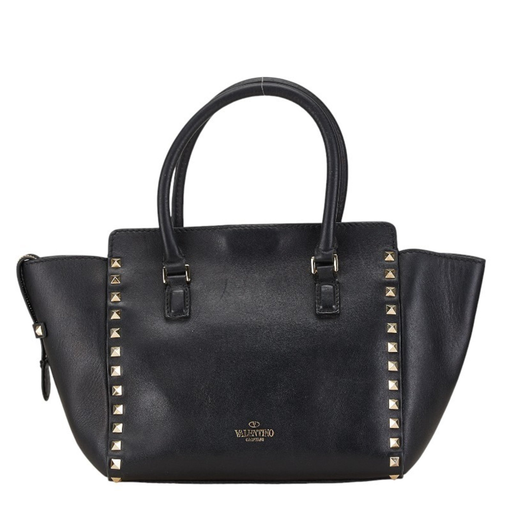 Valentino Rockstud Handbag Shoulder Bag Black Leather Women's