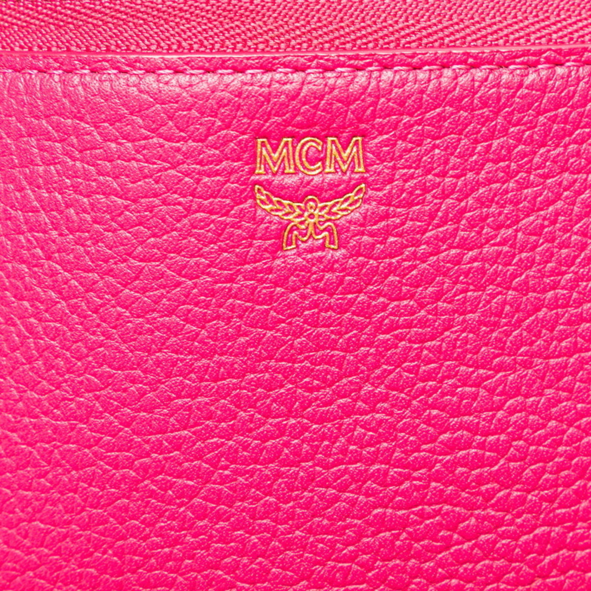 MCM Pouch Clutch Bag Pink Leather Women's