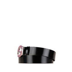 Gucci Interlocking G Belt 80.32 Black Pink Silver Leather Metal Women's GUCCI