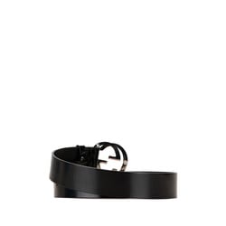 Gucci Interlocking G Belt 80.32 Black Pink Silver Leather Metal Women's GUCCI