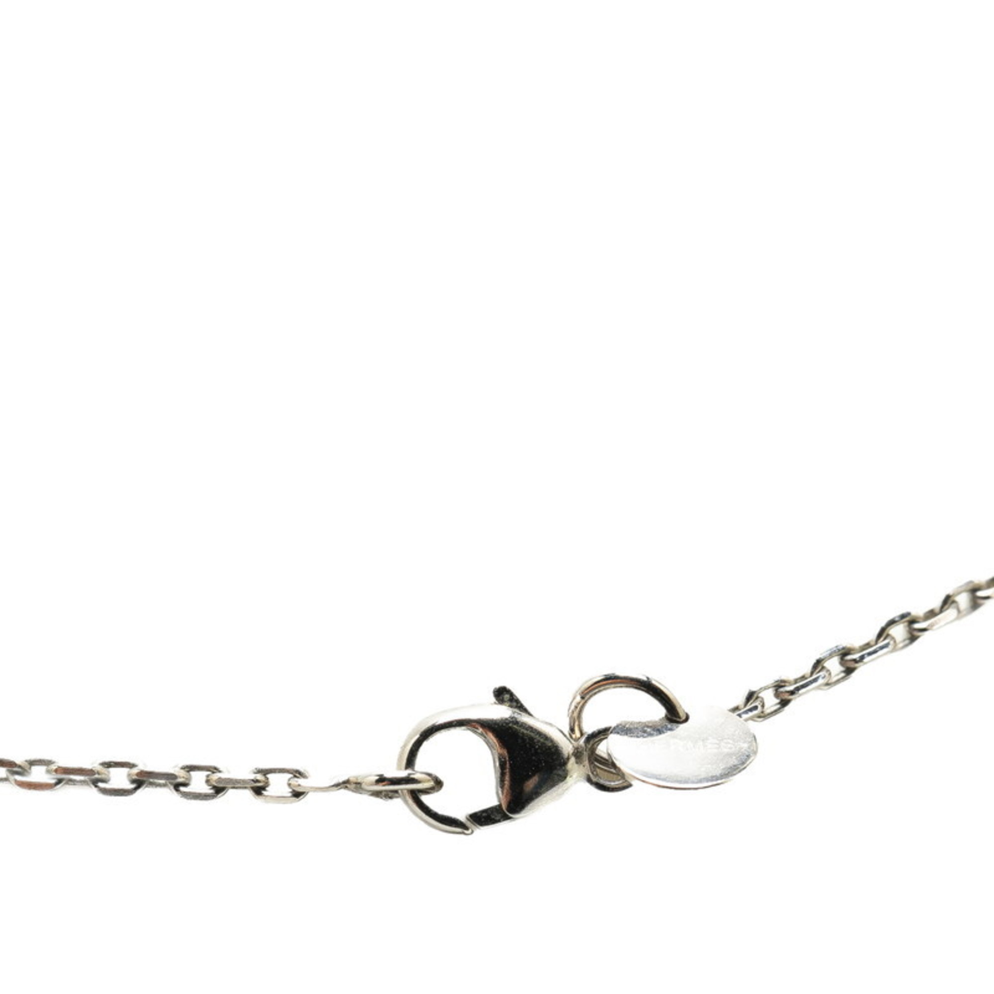 Hermes As de Cour Necklace Silver Black Metal Leather Women's HERMES