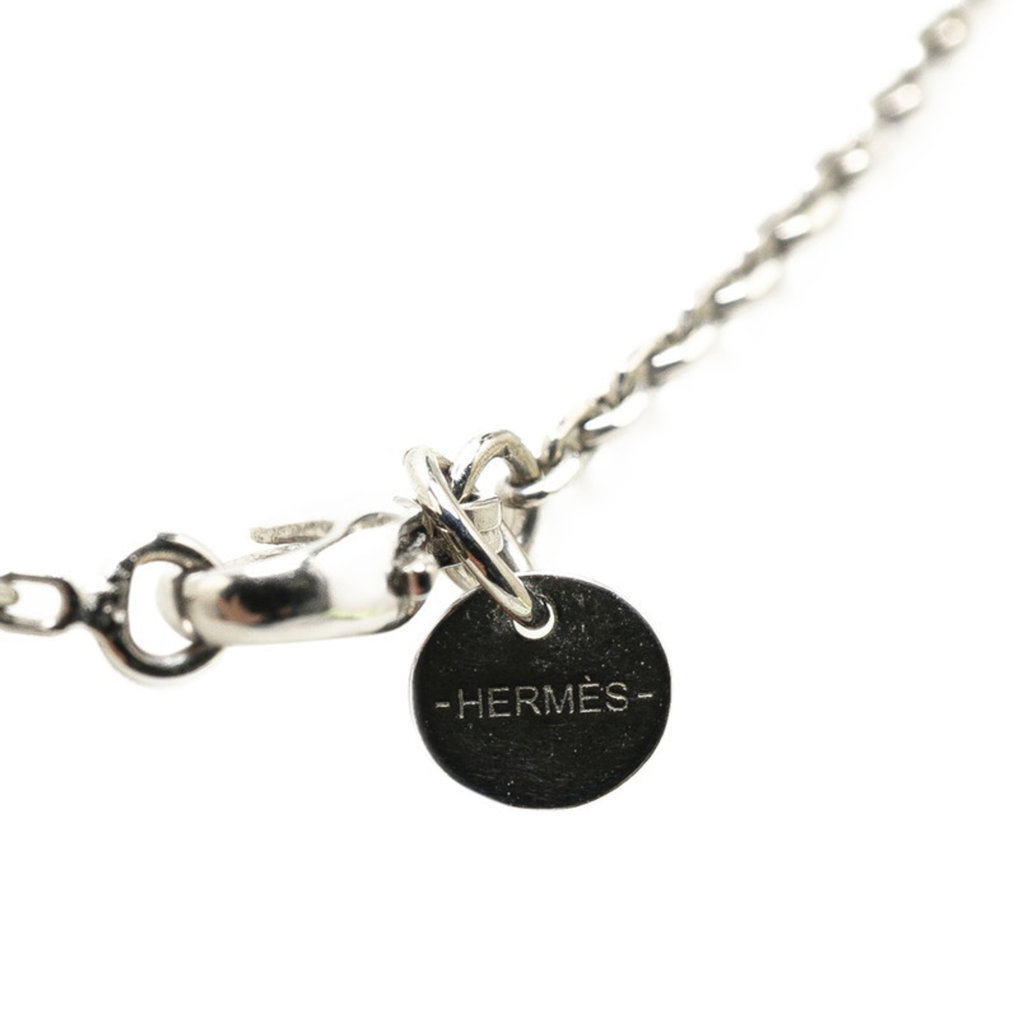 Hermes As de Cour Necklace Silver Black Metal Leather Women's HERMES