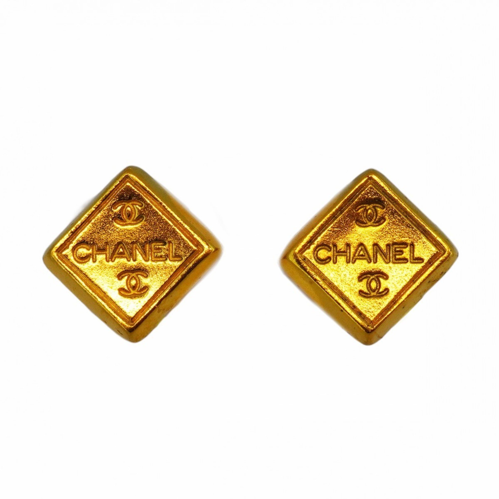 Chanel Earrings, Chanel, Diamond Shape, GP Plated, Gold, Ladies