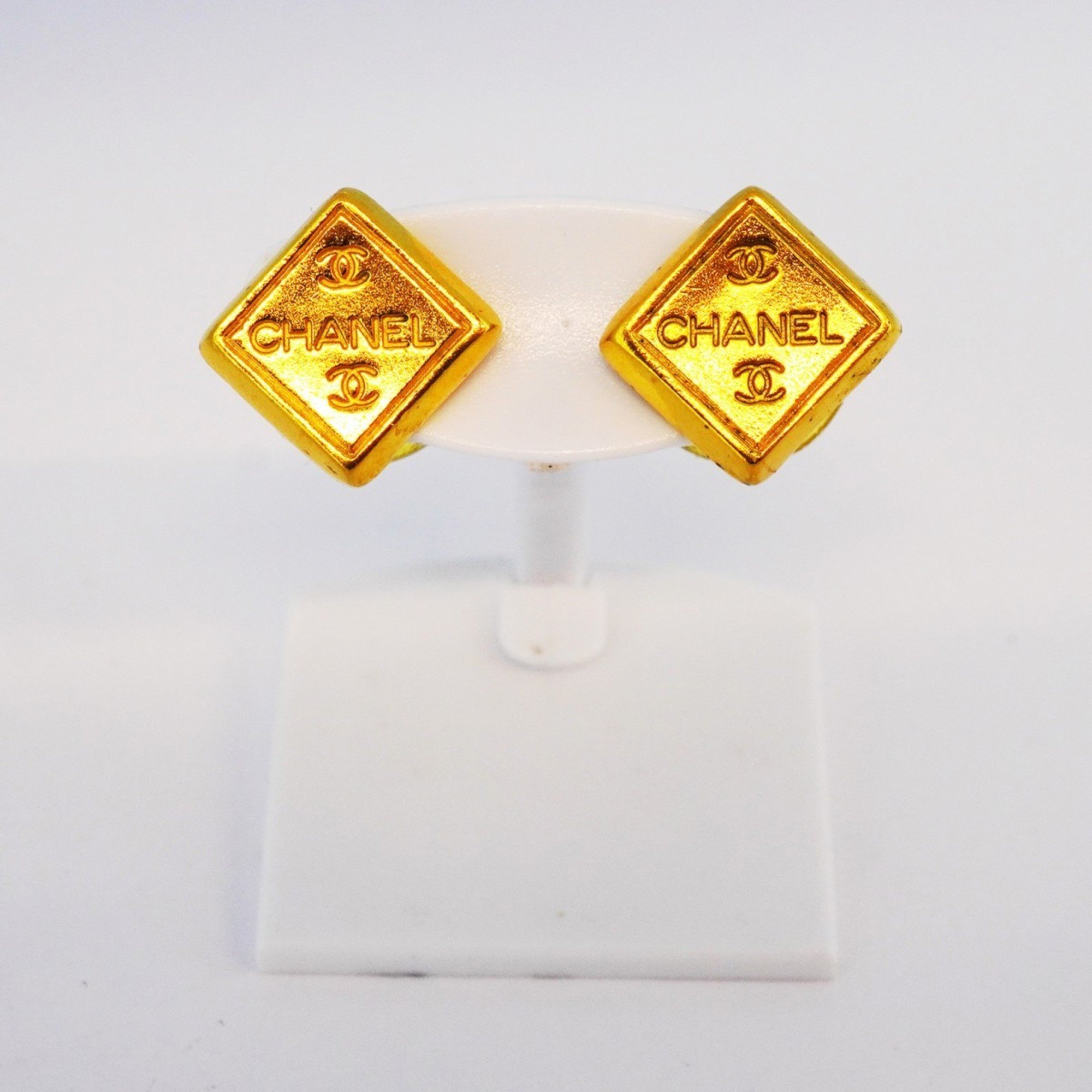 Chanel Earrings, Chanel, Diamond Shape, GP Plated, Gold, Ladies