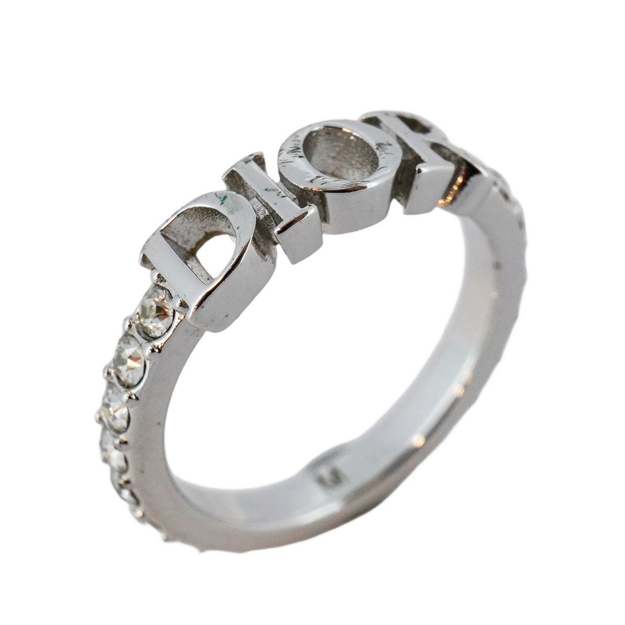 Christian Dior Ring Rhinestone Metal Silver Size 12 Women's