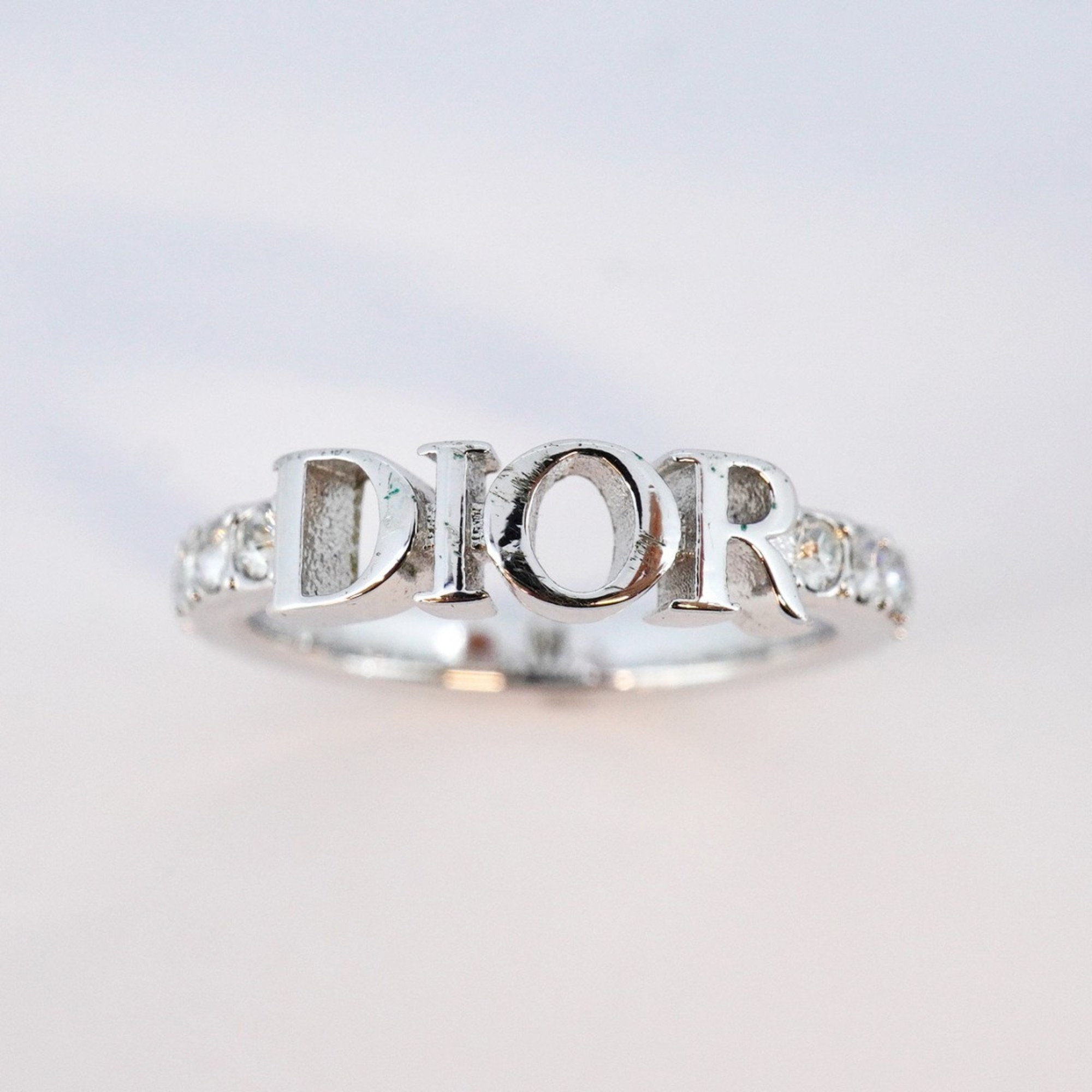 Christian Dior Ring Rhinestone Metal Silver Size 12 Women's