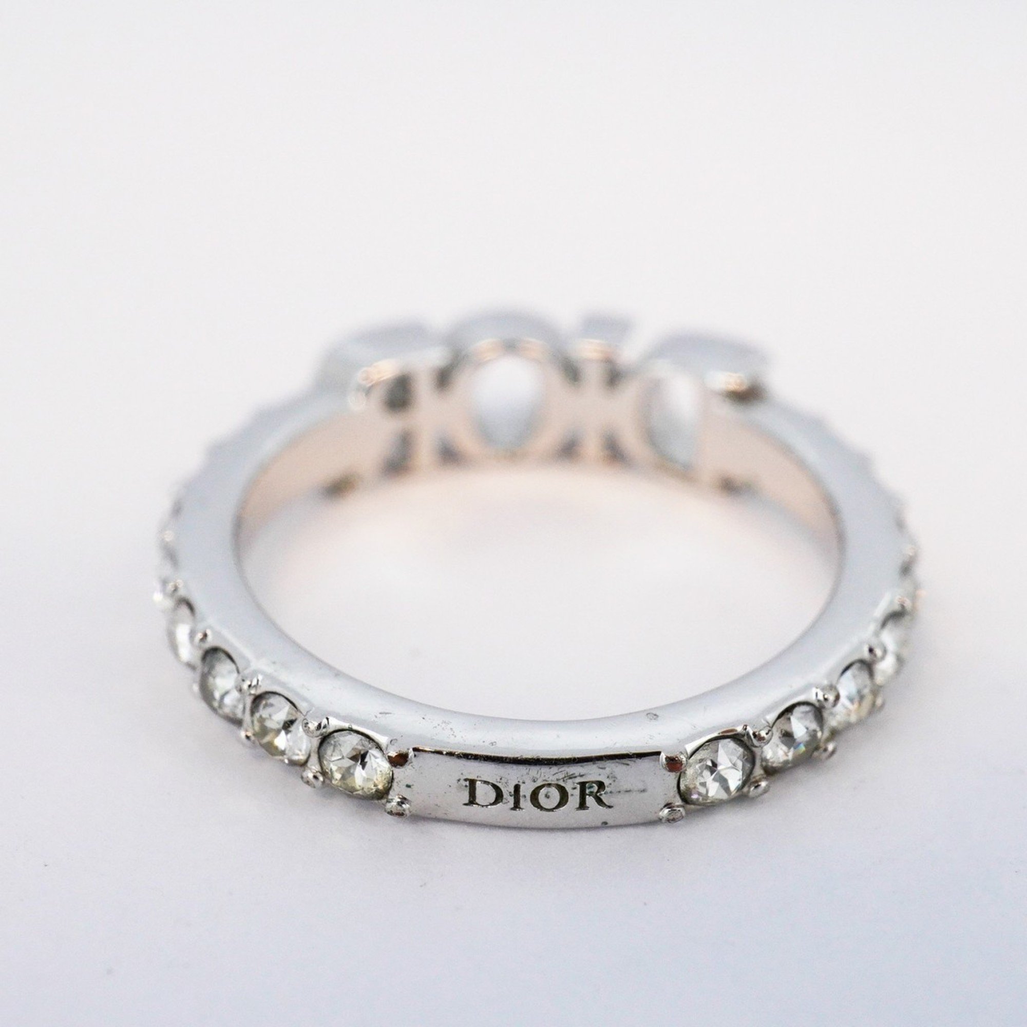 Christian Dior Ring Rhinestone Metal Silver Size 12 Women's