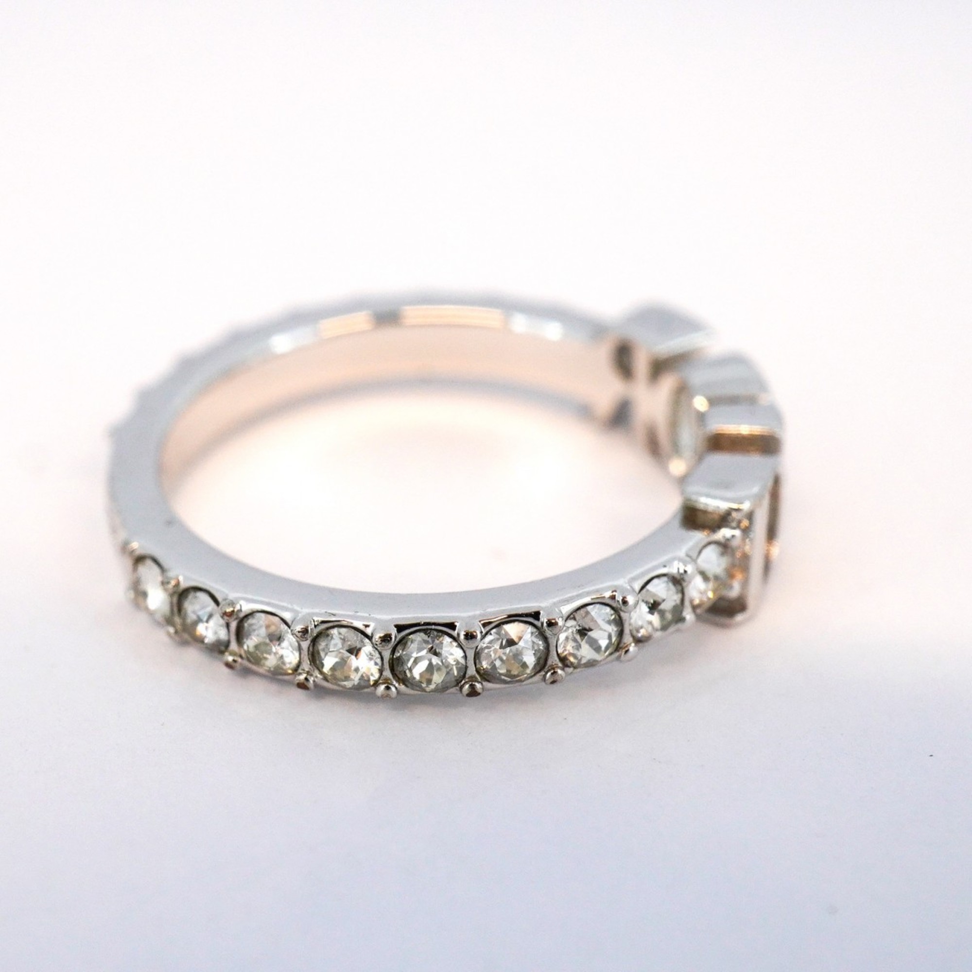 Christian Dior Ring Rhinestone Metal Silver Size 12 Women's