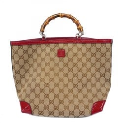 Gucci Tote Bag GG Canvas Bamboo 311175 Brown Red Champagne Women's