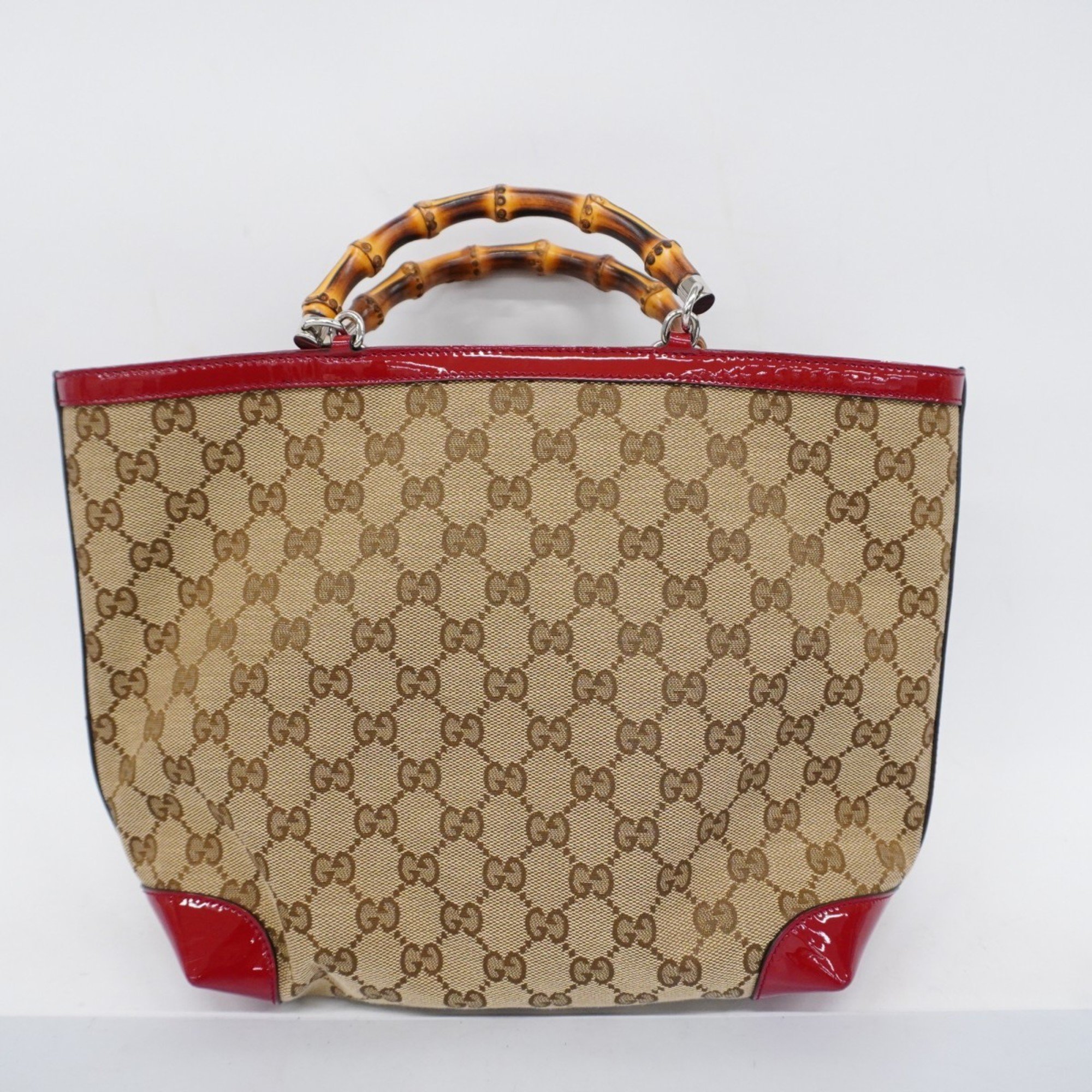 Gucci Tote Bag GG Canvas Bamboo 311175 Brown Red Champagne Women's