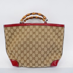 Gucci Tote Bag GG Canvas Bamboo 311175 Brown Red Champagne Women's