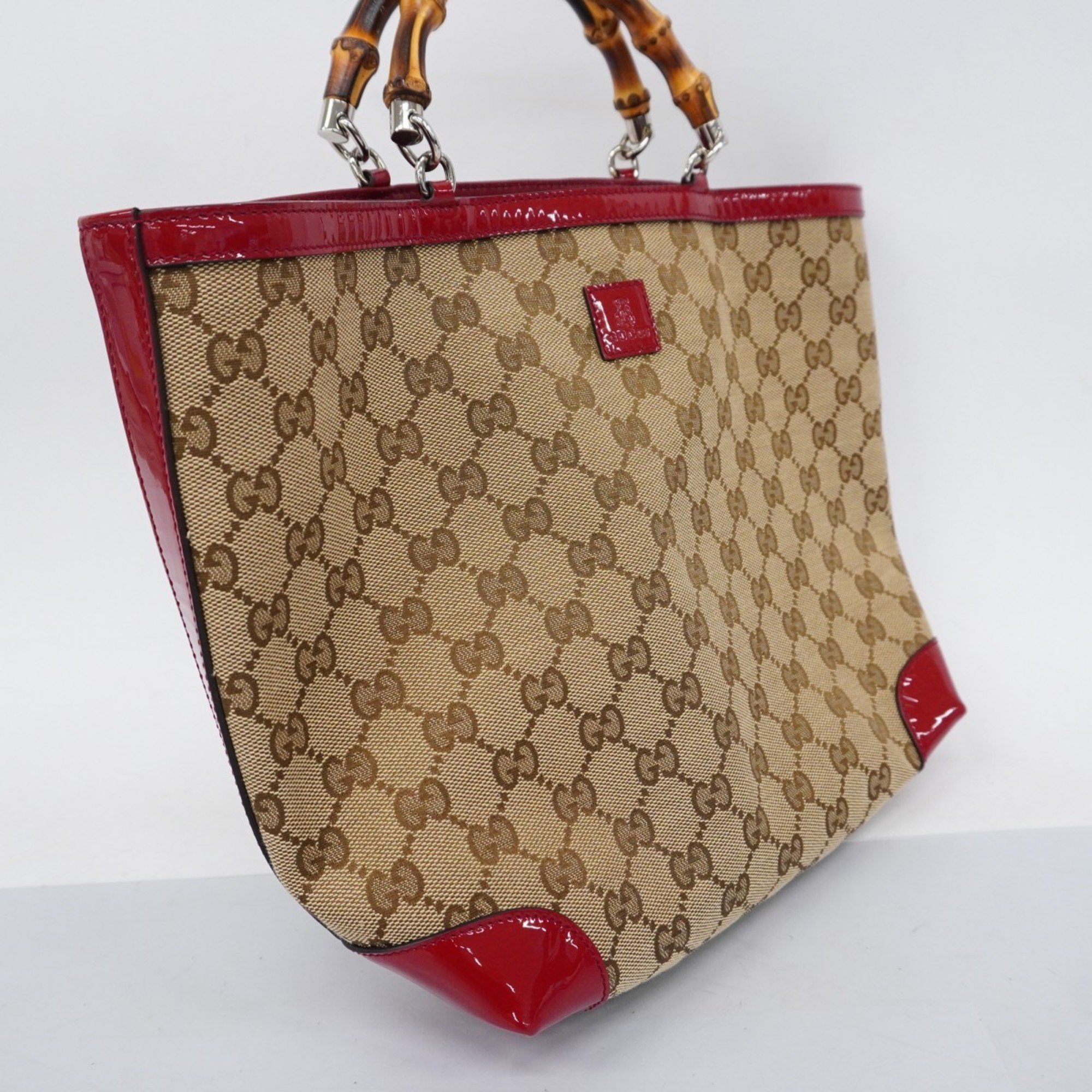 Gucci Tote Bag GG Canvas Bamboo 311175 Brown Red Champagne Women's