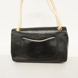 Chanel Shoulder Bag Punching Leather Black Champagne Ladies