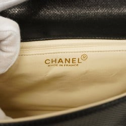 Chanel Shoulder Bag Punching Leather Black Champagne Ladies