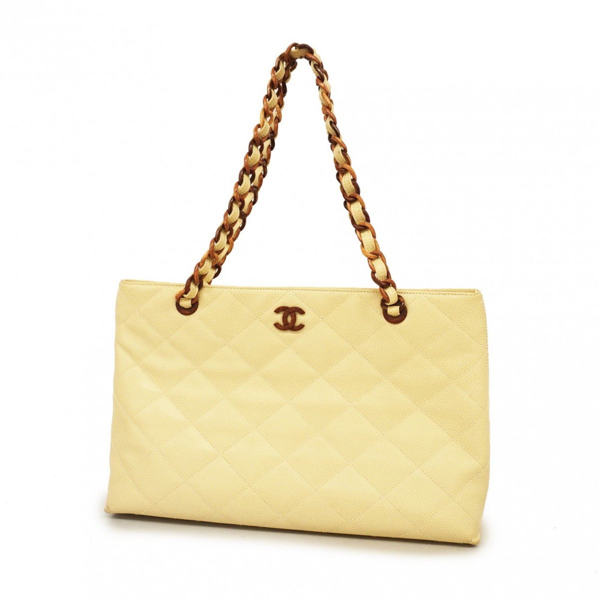 Chanel Shoulder Bag Matelasse Caviar Skin Wood Beige Women's