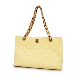 Chanel Shoulder Bag Matelasse Caviar Skin Wood Beige Women's