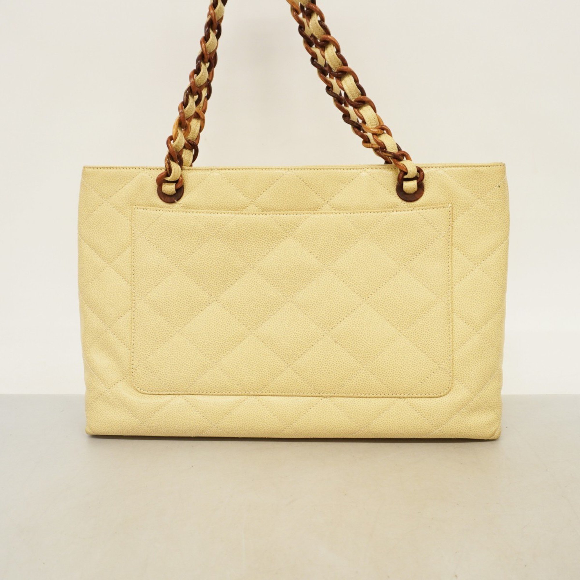 Chanel Shoulder Bag Matelasse Caviar Skin Wood Beige Women's