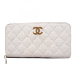 Chanel Long Wallet Matelasse Caviar Skin White Women's